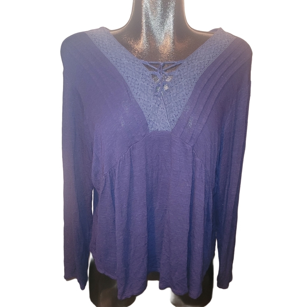 Amanda Green Indigo Blue Lace Up Neckline Blouse L